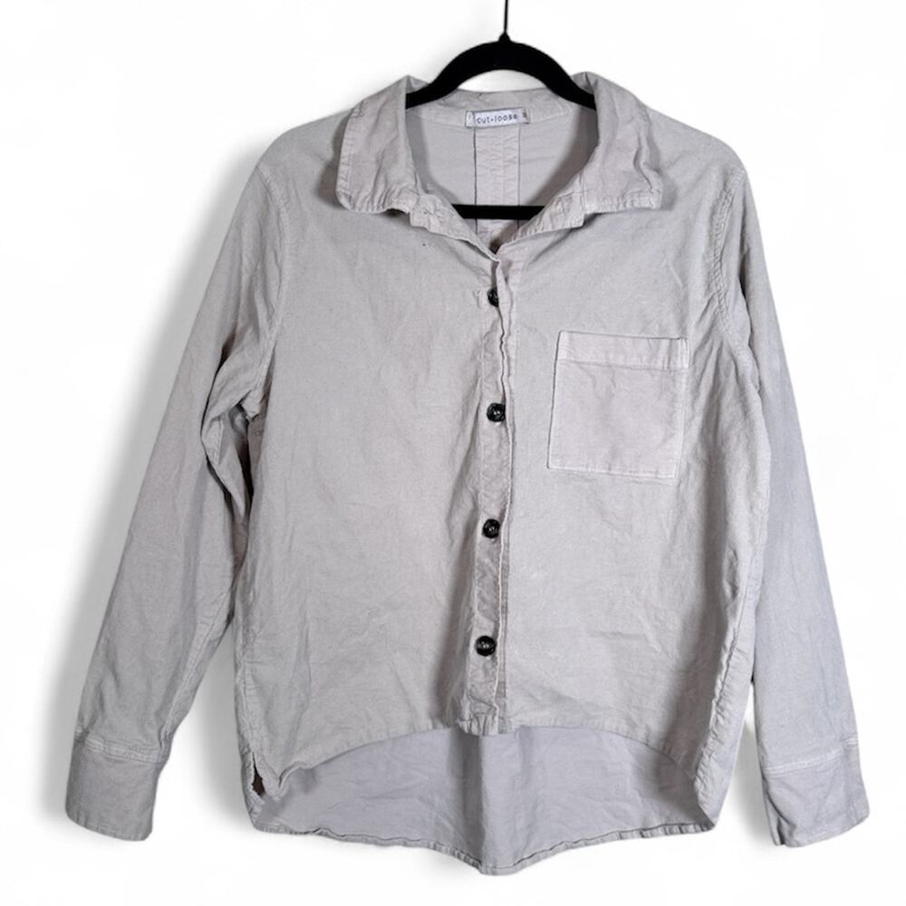 Cut Loose Beige Micro Corduroy Shaket Jacket Womens M Lagenlook Casual Buttons